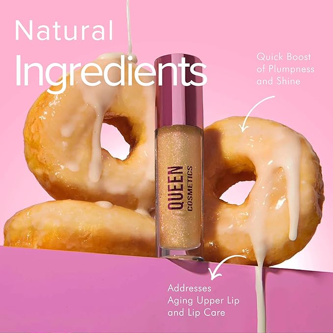 Queen Cosmetics Lip Plumper Gloss, 0.5 Fl Oz. High Shine Finish, Long Lasting Paraben Free Hyaluronic Acid & Vegan - Hydrating Lip Gloss & Moisturizing Mega Volume Lip Plumping Gloss (Glazed Donut)-VivaGrace Women