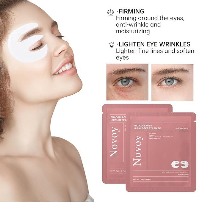 Novoy 15 Pairs Bio-Collagen Real Deep Eye Patches - 6-in-1 Retinol Overnight Eye Patches for Dark Circles, Puffiness & Wrinkles | 2% Caffeine+Hyaluronic+Niacinamide, Korean Popular Eye Mask - ROSE-VivaGrace Women