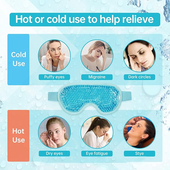 Ice Face Mask Reusable and Cold Gel Eye Mask for Puffiness/Dark Circles/Eye Bags/Dry Eyes/Headaches/Migraines/Stress Relief, Ice Pack for Eyes & Face (Blue)-VivaGrace Women