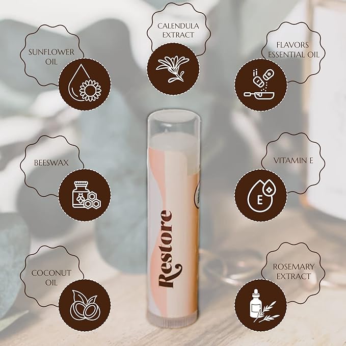 Blessed Is She Restore Lip Balm - Organic Vanilla Chapstick For Hydrating Lips Enriched With Vitamin E, Beeswax, Sunflower Oil, Coconut Oil & Rosemary Extract.-VivaGrace Women