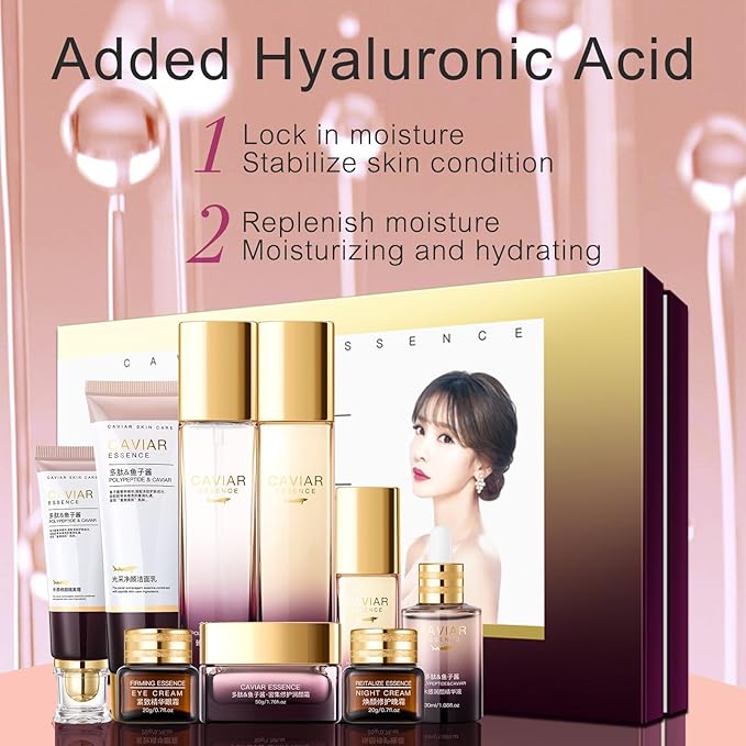 O’KADY 9 Pcs skincare set Anti Aging Skin Daily Care Routine Kit With Vitamin C and Peptides Facial Cleanser Eye Mask Toner Serum Eye Cream Lotion Cream Lady Cream Gifts sets for Valentine's Day-VivaGrace Women