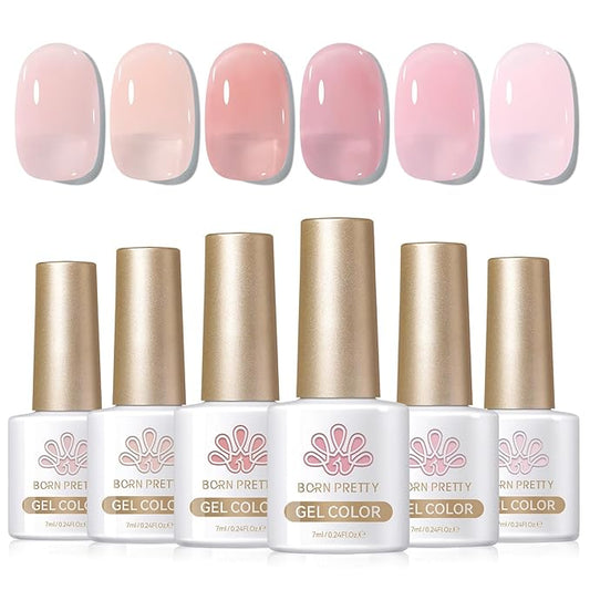 Born Pretty Jelly Pink Gel Nail Polish Set,Nude Pink Translucent Gel Polish,6 Transparent Sheer Colors Soak Off U V Light Cure Gel Polish Kit Nail Art Manicure DIY Kit Home Salon 7ML-VivaGrace Women