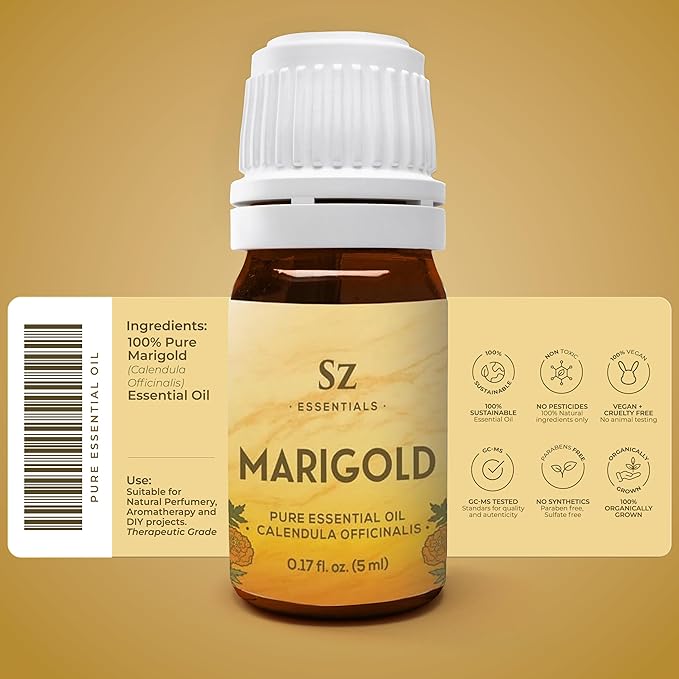 Marigold Essential Oil - aka. Calendula Officinalis - 100% Pure and Undiluted - Unlock The Precious Aroma of Real Marigold - Therapeutic Grade & Versatile Usage - 0.17oz-VivaGrace Women