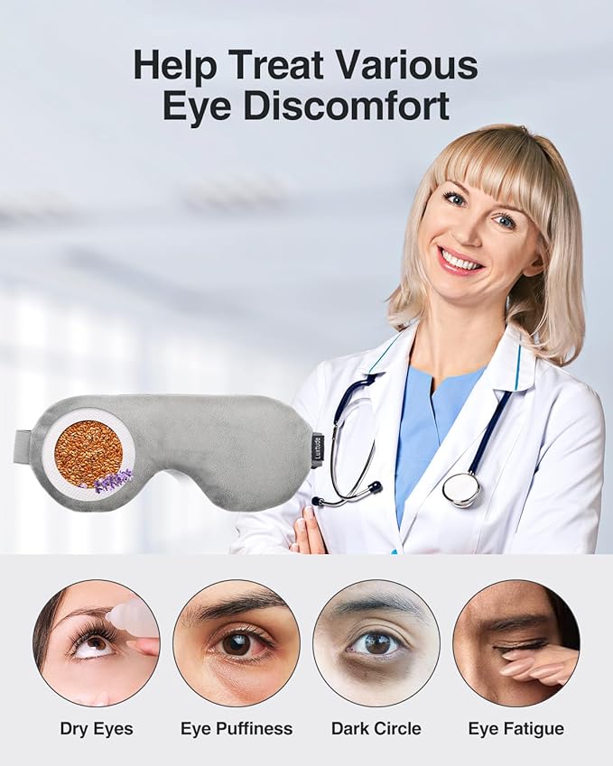 Luxtude Heated Eye Masks for Dry Eyes with Flaxseed & Lavender, Microwave Warm Eye Compress Moist Heat, Weighted Eye Mask for Sleeping, Hot Stye Eye Compress for Puffy Eyes, Dark Circles (Gray)-VivaGrace Women