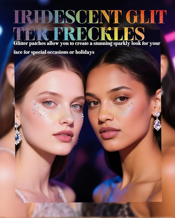 Glitter Freckles, Holographic Multichrome Freckles Temporary Face Tattoos, Body Face Glitter for Women Girls, Country Concerts Singer Festival Rave Accessories (iridescent - 10 pcs)-VivaGrace Women