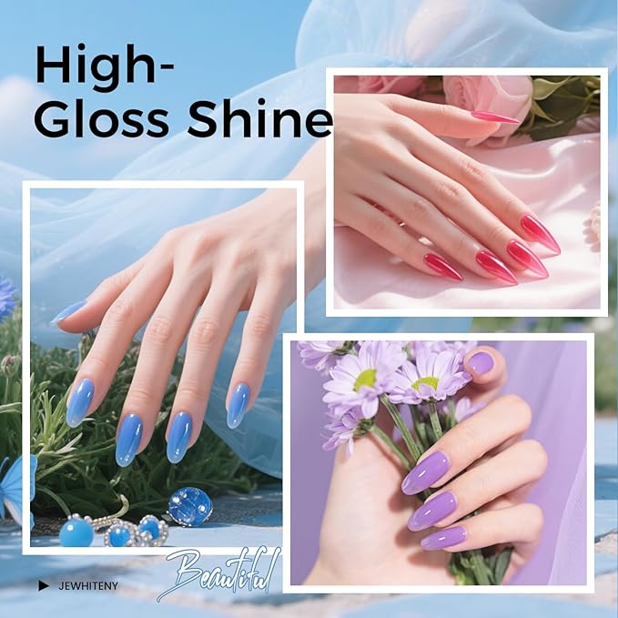 JEWHITENY Poly Nail Gel Kit 14 Colors Purple Nude Grey Black Blue Glitter Tones Starter Kit with UV Lamp Matte & Glossy Top & Base Coat All-in-One Designs DIY At Home-VivaGrace Women