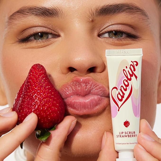 Lanolips Lip Scrub - Natural Lip Exfoliator Made with Lanolin, Vitamin E & Finely Ground Strawberry Seeds - Gentle Sugar Scrub for Healthy, Soft Lips - Strawberry (.35 oz)-VivaGrace Women