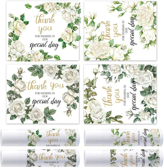 OLYCRAFT 100Pcs Self-Adhesive Lip Balm Tag Stickers 1.7x2.1 inch Waterproof Adhesive Stickers with White Rose Flower Lipstick Tag Sticker for Lip Balm Container Tubes Lipstick Wrapping Decoration-VivaGrace Women