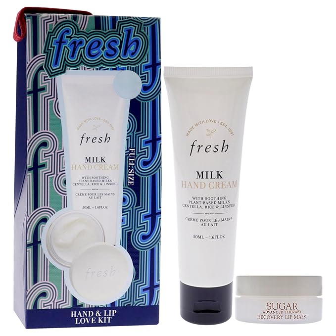 Fresh Hand And Lip Love Kit for Women - 2 Pc 1.6oz Milk Intensive Hand Cream, 0.3oz Sugar Recovery Lip Mask Advanced Therapy-VivaGrace Women