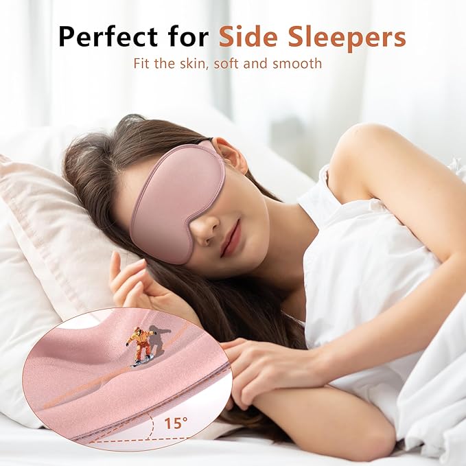 Sleep Mask for Side Sleeper Women Men, Eye Mask for Sleeping Light Blocking, 3D Contoured Cup Sleeping Mask, Soft Breathable Sleep Eye Mask with Adjustable Elastic Strap for Travel Pink-VivaGrace Women