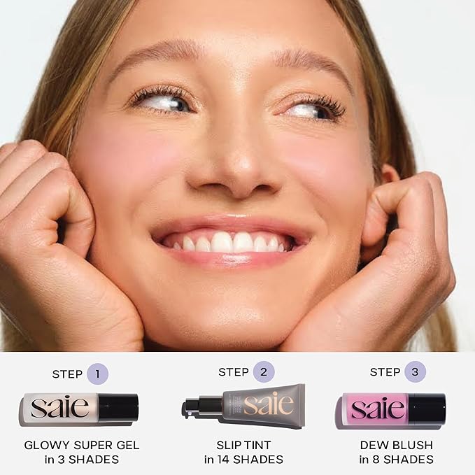 Saie Mini Glowy Super Gel - Hydrating Makeup Primer and Illuminating Glow Serum Enriched with Vitamin C and Squalane Oil - All-Over Liquid Highlighter Makeup for Instant Glass Skin - Starglow (0.5 oz)-VivaGrace Women