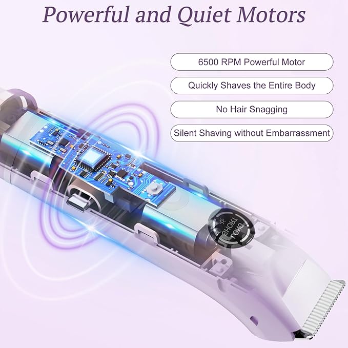 Bikini Trimmer for Women, 4 in 1 Wet/Dry Electric Razors for Women - Dual Head, Painless Rechargeable Portable Womens Razors for Shaving Set for Face, Nose, Eyebrows, Armpits, Bikini Area (Purple)-VivaGrace Women