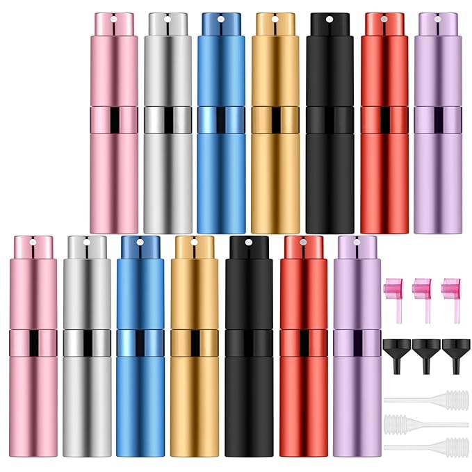 14 PCS/8ML Portable Atomizer Perfume Bottles, Mini Empty Refillable Cologne Spraye Bottle, Pocket Travel Perfume Liquid Sprayer (Mixing Colors)-VivaGrace Women