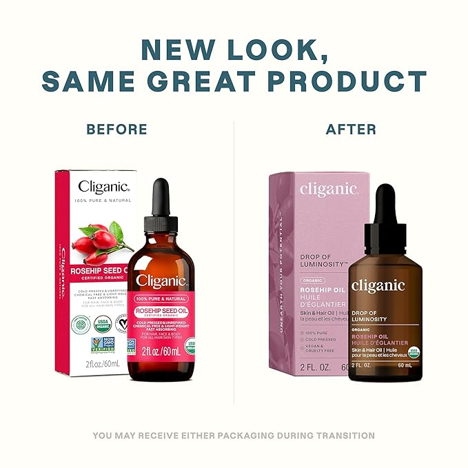 Cliganic Organic Rosehip Seed Oil for Face, 100% Pure | Natural Cold Pressed Unrefined Non-GMO | Carrier Oil for Skin, Hair & Nails (Packaging May Vary)-VivaGrace Women