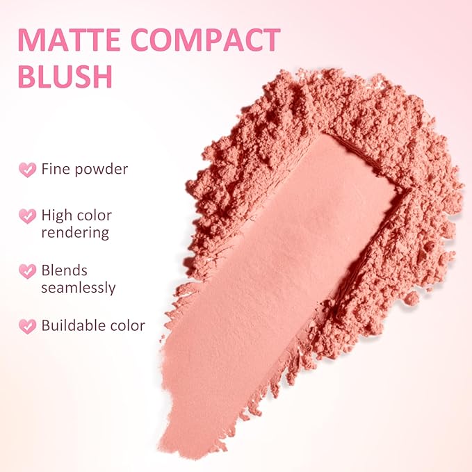 Boobeen Blush Compact for Face, Matte Powder Blush for Cheeks Powder Palette, Nude Light Blush with Puff, Blusher Makeup for a Radiant, Natural Glowing-VivaGrace Women