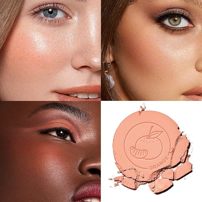 Face Blush, Powder Blush Makeup, Longlasting Highly Pigmented Face makeup, Smooth, Vegan & Cruelty Free, 1 Count, 02 ORANGE-VivaGrace Women