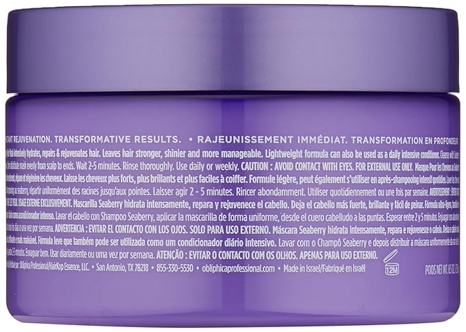 Obliphica Seaberry Hair Mask - Deep Conditioning Hydrating Treatment for Dry and Damaged Hair - Moisturizing Hair Repair and Growth Mask for Medium, Coarse, and Color-Treated Hair - 8.5 Ounces-VivaGrace Women