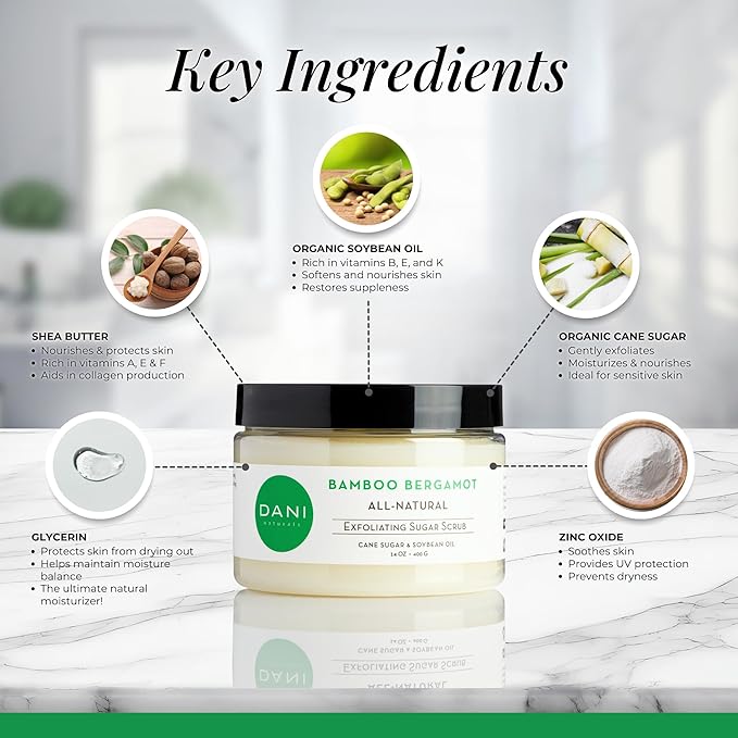 Naturals Sugar Scrub - Exfoliating Bamboo Bergamot – Organic cane sugar and shea butter gently exfoliate and nourish skin, leaving it smooth, refreshed, and hydrated – 14 oz-VivaGrace Women