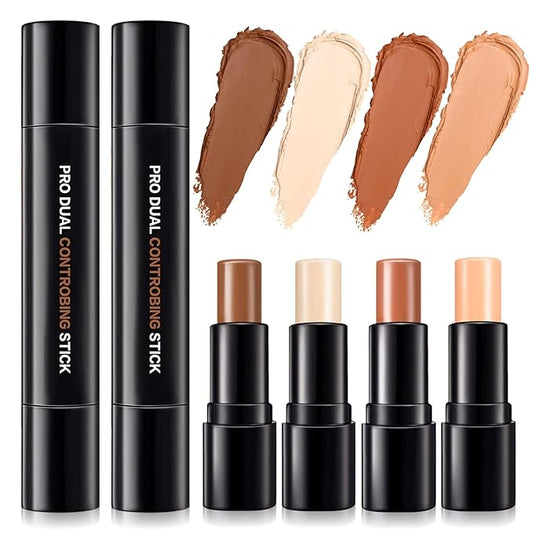 4 Colors Cream Contour, Stick Palette, Contouring Concealer, Stick Primer, Face Makeup Kit for Beginners, Cream Concealer and Highlight Stick(#1+3)-VivaGrace Women