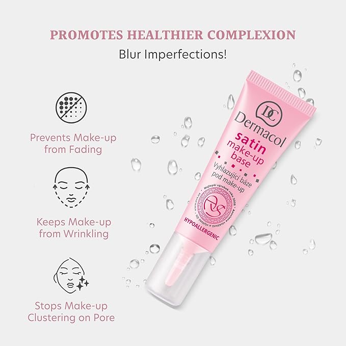 Dermacol - Satin Makeup Base, Matte Face Primer for Wrinkles and Pores, Transparent Makeup Primer for Oily Skin & Dry and Combination Skin, Easy to Blend Pore Filling Primer, No Preservatives, 10 mL-VivaGrace Women