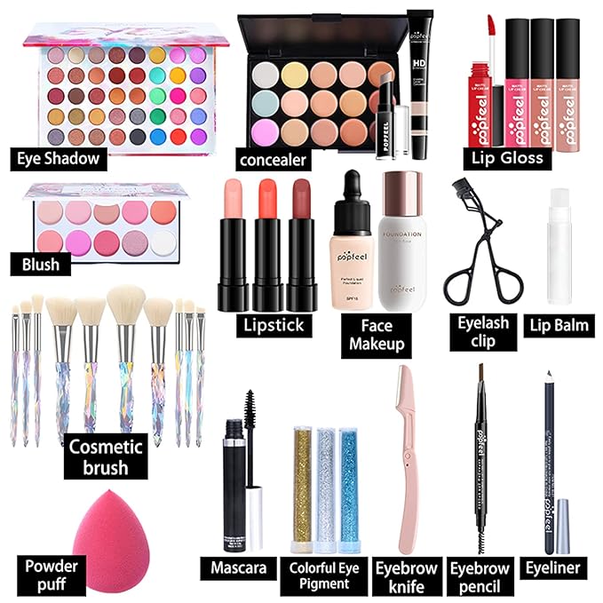 Multi-purpose Makeup Kit All-in-One Makeup Gift Set Colours Mix Eyeshadow Concealer Lip Gloss Pressed Powder and Powder Blusher Cosmetic Makeup Palette Set Kit #096-VivaGrace Women
