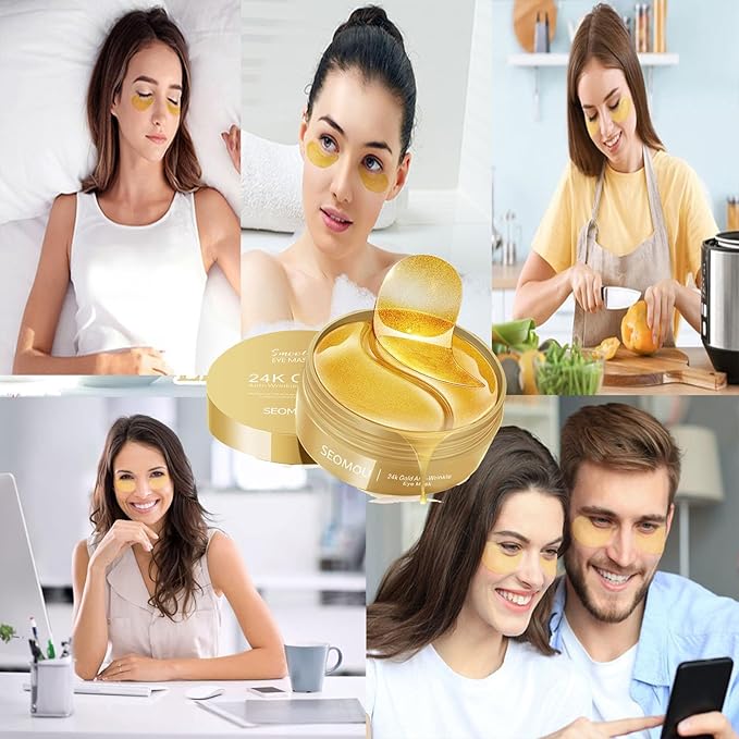 Under Eye Patches, Eye Mask, Eye Patches for Puffy Eyes and Dark Circles Reduce Eye Bags Fine Lines Smooth Wrinkle, Anti-Aging,Hydrating, 24K Gold Eye Skin care Pads with Collagen (60PCS)-VivaGrace Women