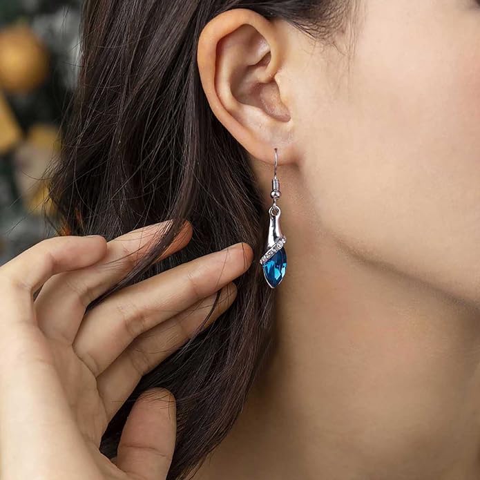 Bohemia Sapphire Drop Earrings Blue Crystal Dangle Hook Earrings Long Cz Blue Rhinestone Earrings Bridal Sapphire Earrings Jewelry for Women Gifts-VivaGrace Women