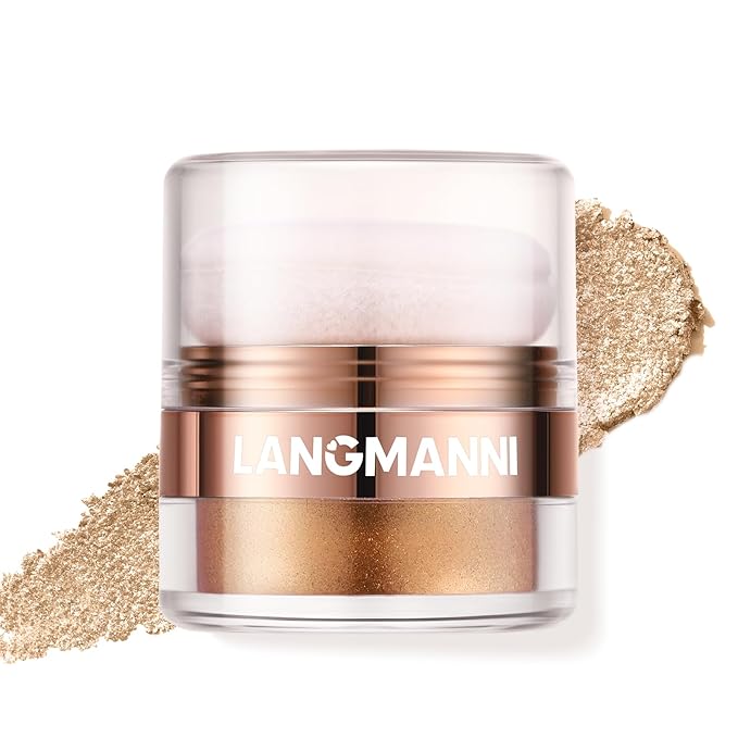 Glitter Body Highlighter Powder Body Shimmer Sparkle Face Brightening Highlighter Powder for Face Eyes Body Glow Makeup With sponge head（ Golden）-VivaGrace Women