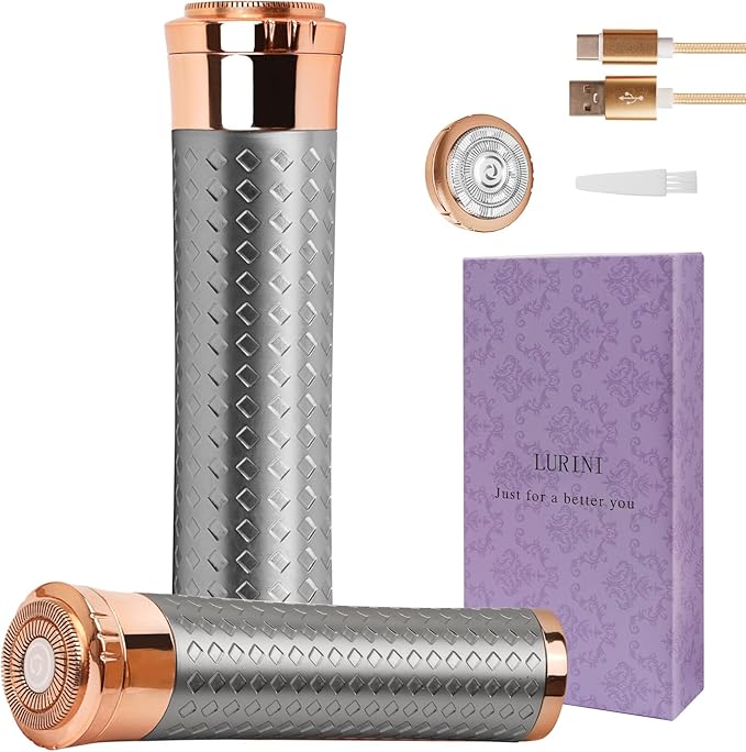 Facial Hair Remover for Women, Painless Rechargeable Hair Removal Device, Comes with 2 Replacement Heads, Portable Electric Shaver/Razors for Face, chin, upper lip, arms and peach fuzz (Silver)-VivaGrace Women