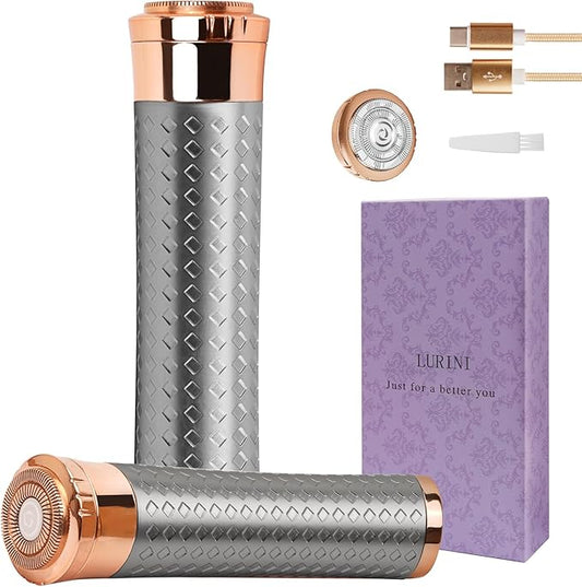 Facial Hair Remover for Women, Painless Rechargeable Hair Removal Device, Comes with 2 Replacement Heads, Portable Electric Shaver/Razors for Face, chin, upper lip, arms and peach fuzz (Silver)-VivaGrace Women