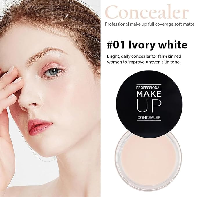 7 Color Solid Concealer Full Coverage Correcting Cream Concealer Waterproof Long-lasting Under Eye Concealer for Dark Circles Color Corrector Pro Concealer (Color 01)-VivaGrace Women