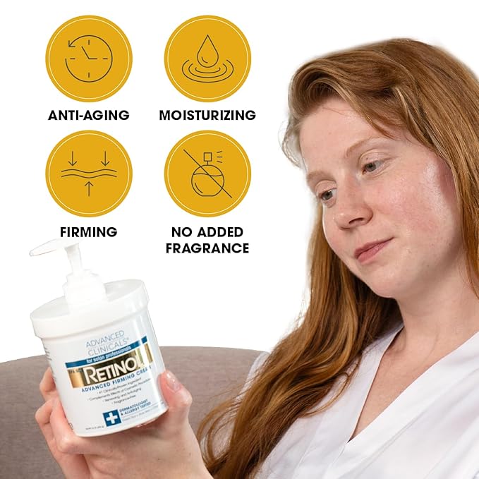 Advanced Clinicals Retinol Cream + Hyaluronic Acid Lotion Face & Body Skin Care. Anti Aging Dry Skin Rescue Creams Reduce Appearance Of Wrinkles, Fine Lines, & Sagging Skin, 16 Oz (Pack of 2)-VivaGrace Women