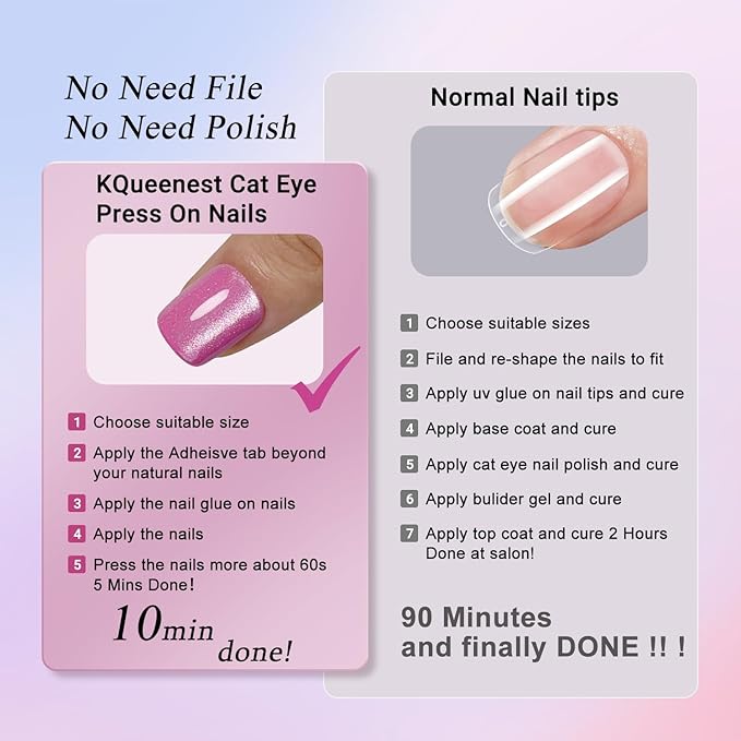 KQueenest Cat Eye Neon Hot Pink Press on Nails Short Square, Thick Glitter Gel Nails Press ons, Sparkle Bling Fake Acrylic Nails Glue on Short, Shiny Cute False Nails Set for Women Party Wear 30 Pcs