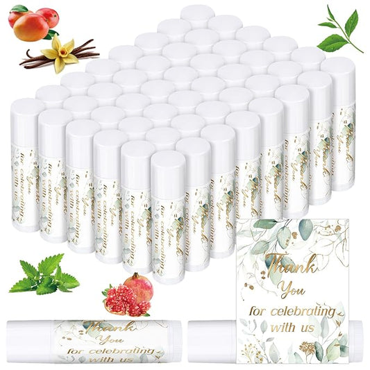 Dunzy 50 Pcs Thank You Gift Lip Balm Bulk Baby Shower Party Favors Bridal Shower Favor Lip Care with Assorted Fruit Flavors Thank You Lipstick for Guest Basket Gift Stuffer (Eucalyptus)-VivaGrace Women