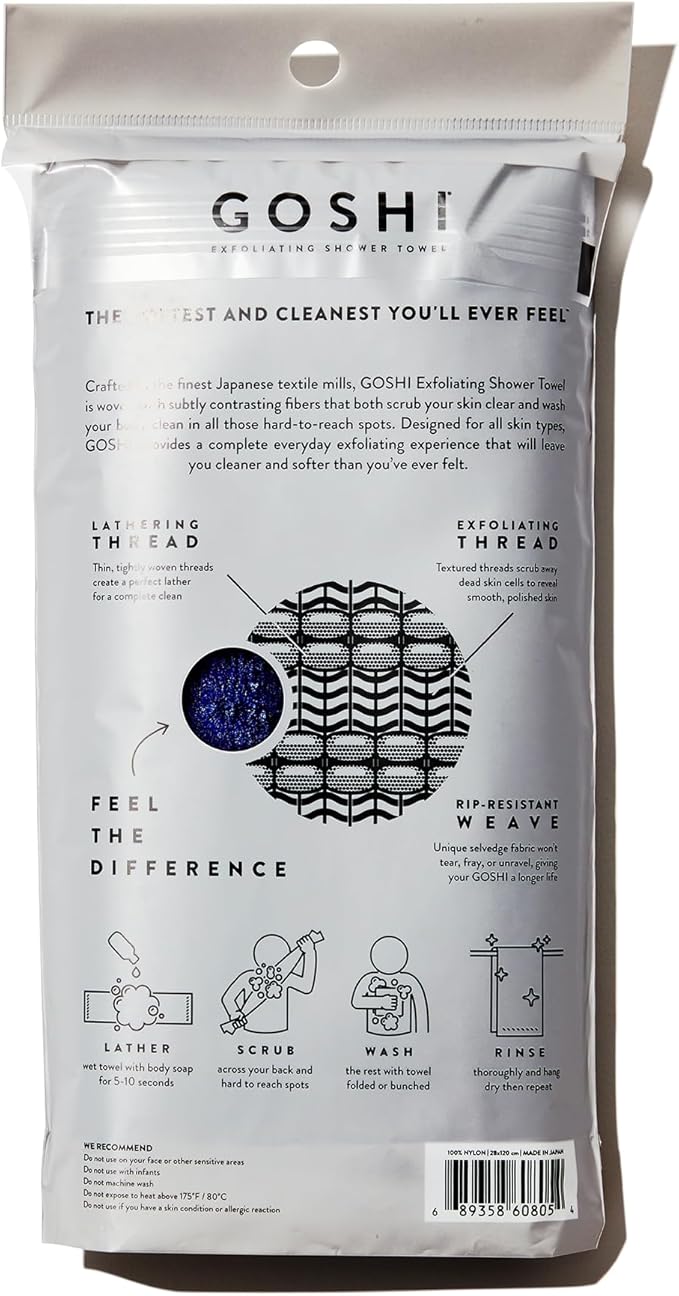 GOSHI Exfoliating Shower Towel - Rip-Resistant Exfoliating Washcloth for All Skin Types - Indigo Blue - Made in Japan-VivaGrace Women
