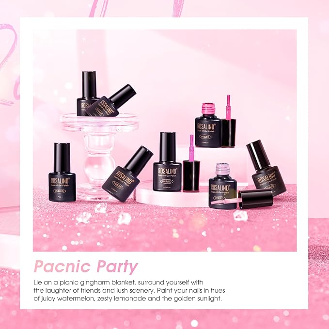 ROSALIND Pink Gel Polish, 8 Colors Hot Pink Light Pink Neon Pink Gel Nail Polish Set Pink Shades Pink Valentine Gel Polish Collection Nail Art Gift DIY at Home-VivaGrace Women
