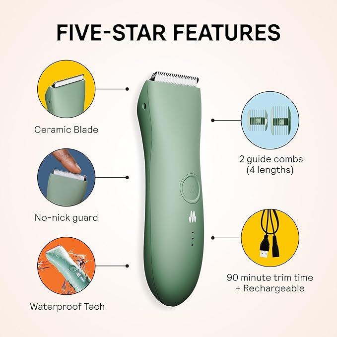 MERIDIAN The Trimmer Original - Body Hair Trimmer for Men, Electric Shaver for Pubic Hair, Chest, Legs & Bikini, Waterproof & Rechargeable, Sage-VivaGrace Women