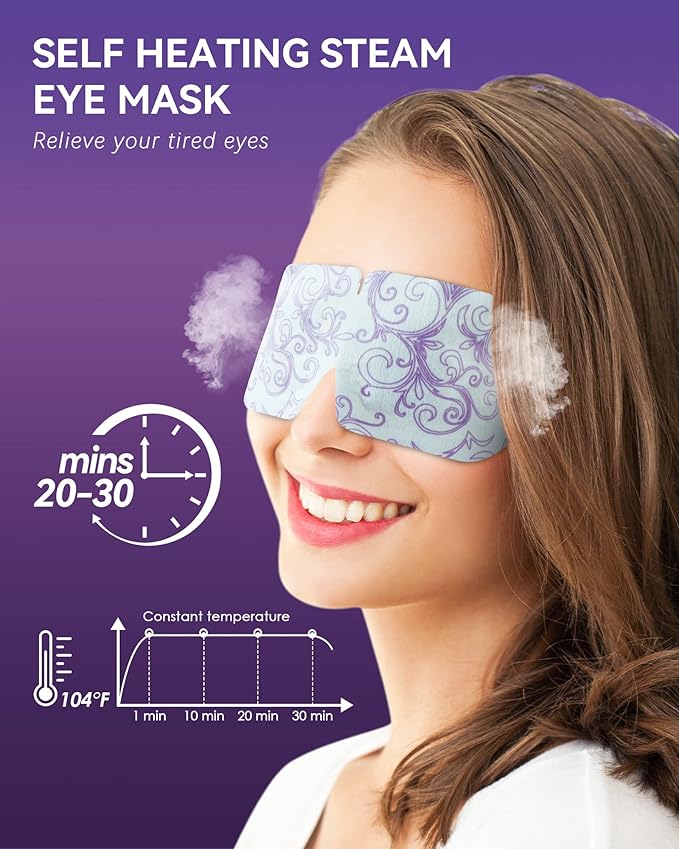 30 Packs Lavender Steam Eye Mask - Heated Eye Mask for Dark Circles and Puffiness Warm Eye Mask for Dry Eye Mask Relief Eye Fatigue Headache Hot Sleep Eye Mask for Disposable Moist Heat Eye Compress-VivaGrace Women