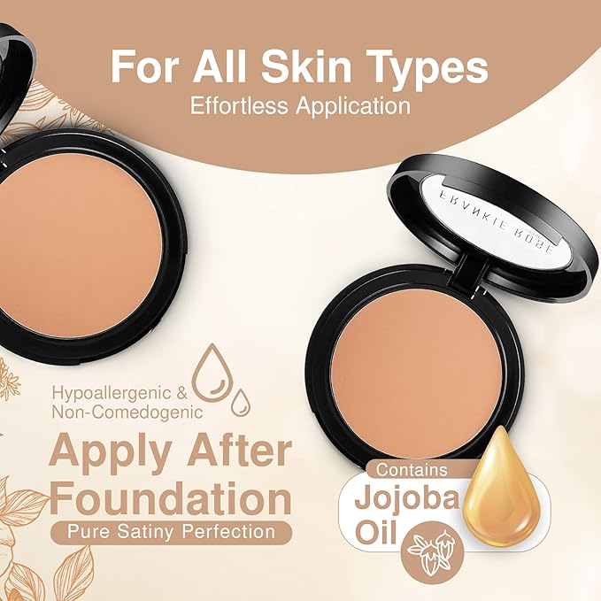 Frankie Rose Cosmetics Powder Foundation – Full Coverage Face Powder For Pores & Imperfections, Evens Out Skin Tone & Shine-Control | 58 Grams (Honey)-VivaGrace Women