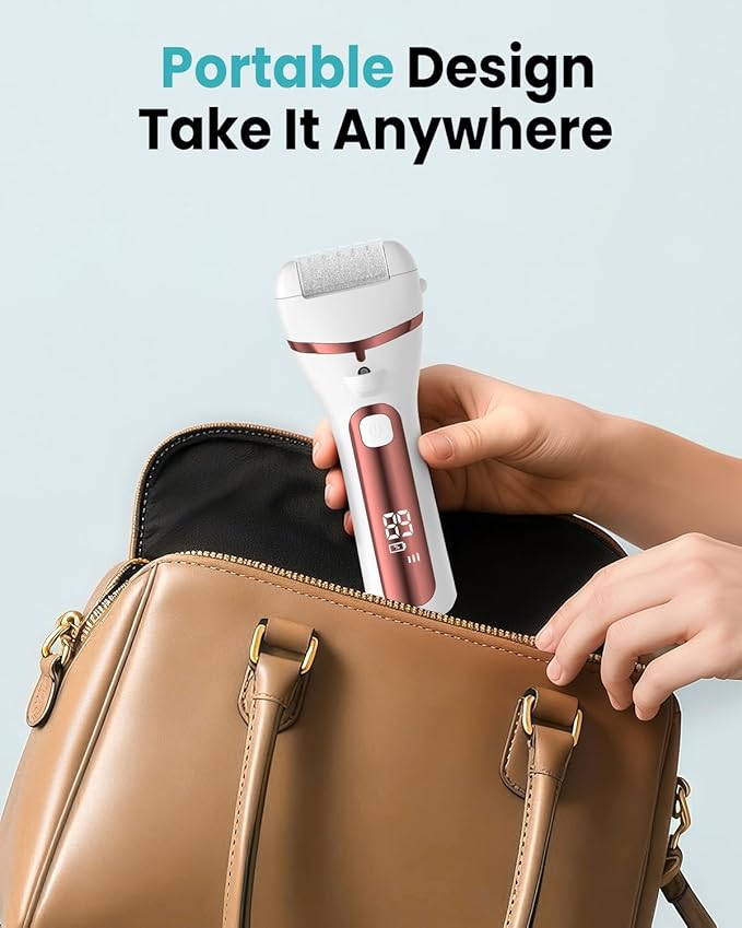 PUBOO Foot Callus Remover Electric 10000 RPM 3-Speed IPX7 Rechargeable Pedicure Kit for Hard Skin Women & Men. Portable Multi-Roller File Grinder Sander Scrubber with LED Display for Wet & Dry Feet-VivaGrace Women