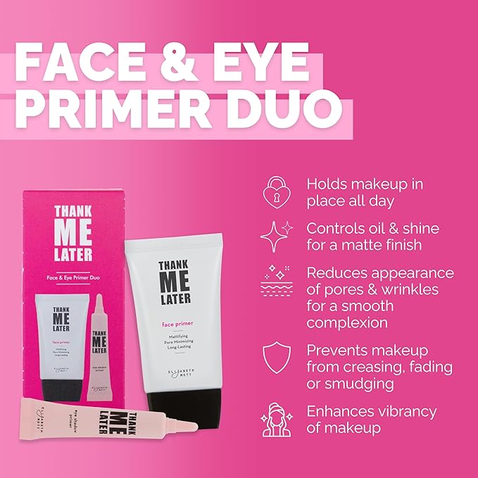 Elizabeth Mott Thank Me Later Face & Eye Primer – Long-Lasting Matte Makeup Base, Pore Minimizer, Oil & Shine Control, Wrinkle Blurring, Crease Prevention, Smooth Finish for All-Day Wear – 10g & 30g-VivaGrace Women