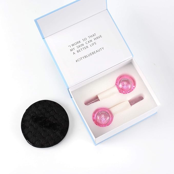 Facial Ice beauty ball- 2PC Globes Pink Facial Roller for Cold or Hot Skin Massagers Globe Durable Quartz Glass for Face and Eye Rollers Reduce Puffiness-VivaGrace Women