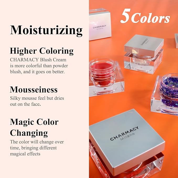 CHARMACY Magic Color Lip & Cheek Balm, PH Color Changing Blusher for Cheeks, Long Lasting Moisturizing Multi Use cream Waterproof Blush Makeup, PERSIMMON JELLY (#04)-VivaGrace Women