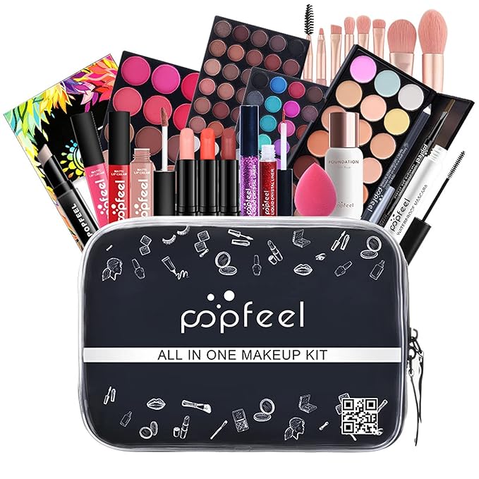 Professional All in One Makeup Kits for Women, Cosmetic Essential Starter Bundle, Eye Shadow, Blush, Liquid Lipgloss, Foundation Brush, Makeup Set with Makeup Bag, Christmas Valentines Gift Box-VivaGrace Women