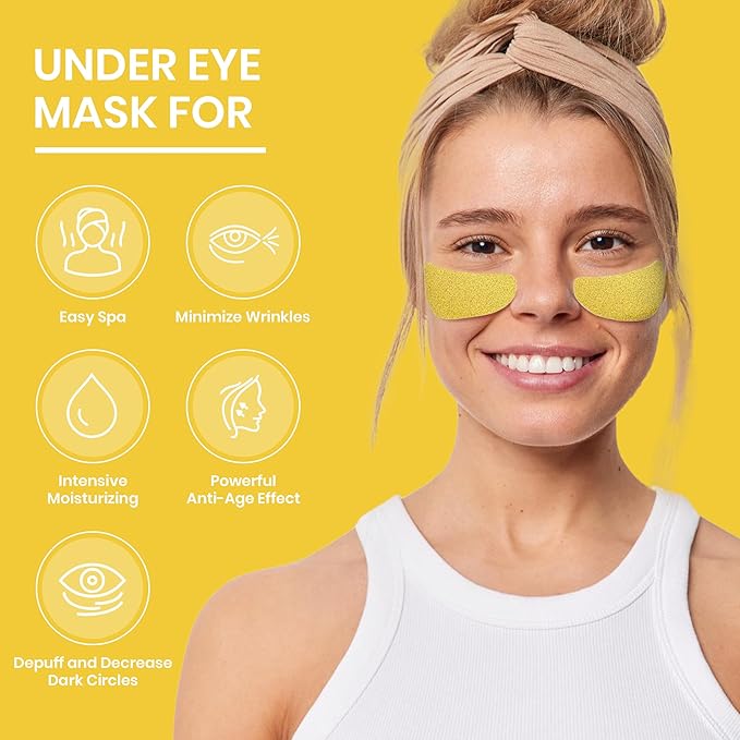 24k Gold Under Eye Patches for Puffy Eyes (7 Pairs) – Gold Foil Under Eye Masks for Dark Circle with Betaine, Hyaluronic Acid – Skincare Eye Bags Patches Treatment for Men & Women-VivaGrace Women