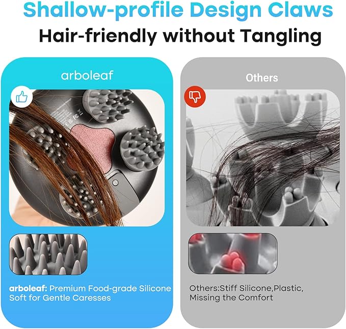 arboleaf Scalp Massager Rechargeable Head Massager Scalp Stress Relax, Waterproof Handheld Hair Scratcher with 8 Removable Massage Claws, Gift for Dad Mom-VivaGrace Women