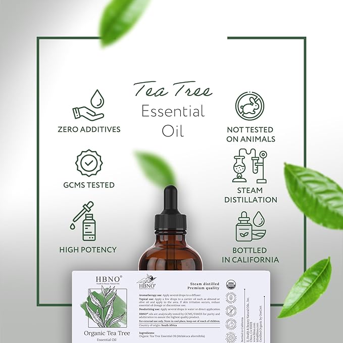 HBNO California Bottled Organic Tea Tree Oil for Skin & Hair - 4 fl oz (120ml) - USDA Certified Organic Tea Tree Oil for Aromatherapy-VivaGrace Women