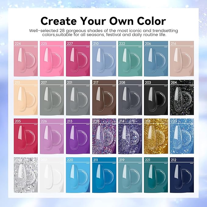 JEWHITENY 28 Colors Poly Nail Gel Set - 15ml Nude Pink Brown Black Grey Blue Yellow Tones for French Manicure DIY Nail Art Salon & Home Use Holiday Gift-VivaGrace Women