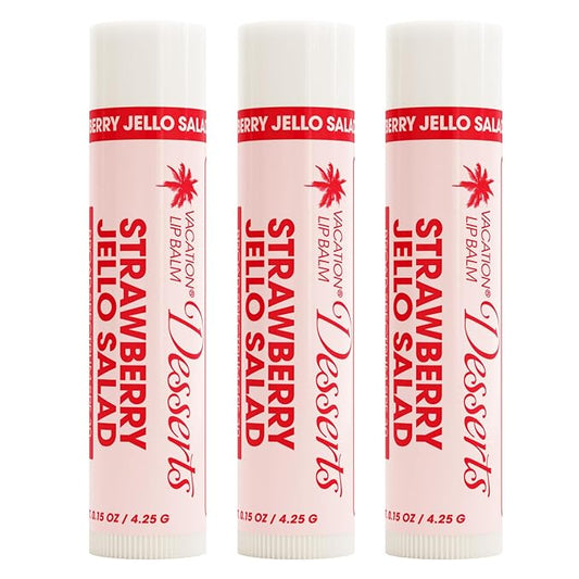 Vacation Strawberry Jello Salad SPF 30 Sunscreen Lip Balm 3-Pack, Lip Balm Made Without Beeswax, Lip Balm with Sunscreen, Lip Balm SPF Set, Lip Sunscreen, Water Resistant, Vegan (Pack of 3)-VivaGrace Women