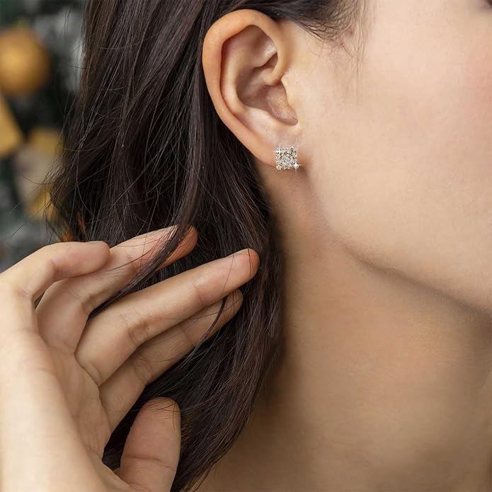 Vintage Crystal Square Earrings Rhinestone Square Stud Earrings Gold Cz Square Earrings Geometric Square Earrings Jewelry for Women-VivaGrace Women